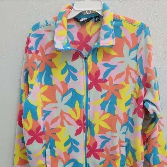 Lands End Womens Retro Floral Fleece Full Zip Jacket 2X Oeko Tex - Picture 3 of 6